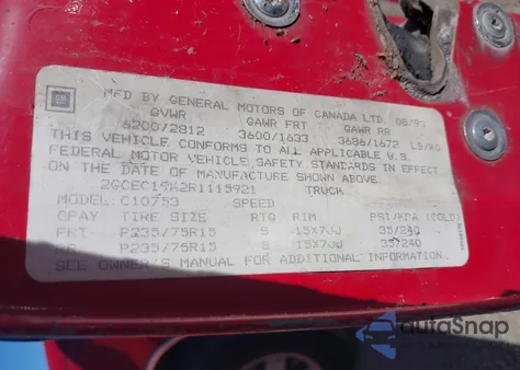 1994 Chevrolet Gmt-400 C1500 z USA, uszkodzony, nr VIN 2GCEC19K2R1115921